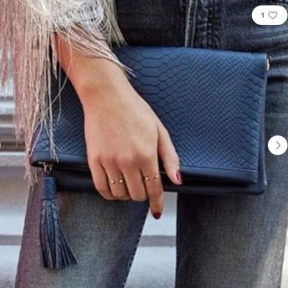 Gigi New York Embossed Python Fold Over Clutch - Picture 3 of 16